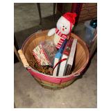 Christmas books, decor, temp-tations space saver, rustic snowflake garland in garden basket