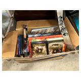 Box of Assorted Media Including Lord of the Rings DVDs and Books