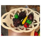 Iron basket with hand blown fruit and vegetables