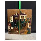 Vintage Greek handmade enamel on copper wall plaques