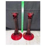Ruby red candlestick holders