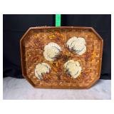 Woven serving tray with hand painted cotton bolls
