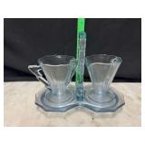 Cambridge glass willow blue decagon cream and sugar with matching caddy