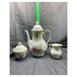 Bareuther Waldsassen Bavaria Germany Porcelain Coffee Pot, Sugar Bowl, and Creamer Set