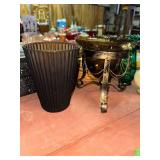 Brown glass fluted vase and stand