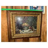 Victorian carved gesso frame with vintage Hungarian still life print