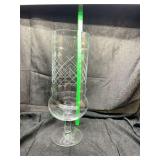 Tall Etched Glass Pedestal Hurricane Vase with Crosshatch Pattern