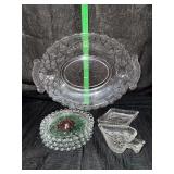 EAPG daily bread platter, tiara glass playing cards dishes, candlewick style glass coasters
