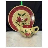 Vintage Stangle pottery magnolia chop platter and teapot- teapot has small chip on spout