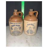 2 miniature corn whiskey stoneware jugs