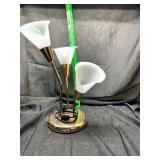 Brass Tone Three-Light Table Lamp with Frosted Calla Lily plastic Shades