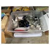 Tote of glassware