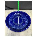 Cobalt stoneware embossed fruit pie plate