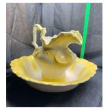 Ceramic yellow pitcher and wash basin