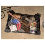 Assorted Hand Tools and Automotive Parts in Crate