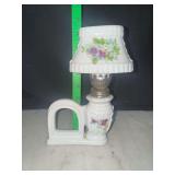 Vintage miniature porcelain oil lamp with picture frame