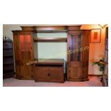 Oak entertainment media cabinet system with curio