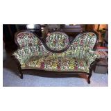 Victorian rose carved parlor sofa with tapestry