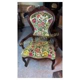 Victorian rose carved parlor chair tapestry style