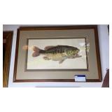 Framed largemouth bass signed and numbered