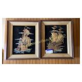 Pair of vintage velvet ship pictures could use