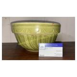 Old green fern stoneware bowl