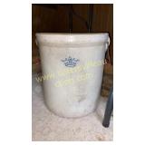 No6 stoneware crock with red wood handles