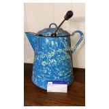 Large blue swirl enamel ware kettle
