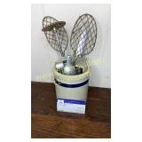 Crock with mostly vintage kitchen utensils