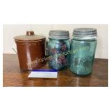 Blue fruit jars and pottery jar