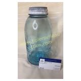 Large blue atlas jar with zinc lid