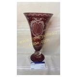 Ruby to clear bohemian vase small chip on rim