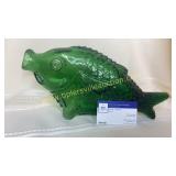 Forest green art glass fish bottle