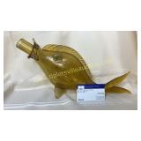 Amber blown glass crackle fish bottle