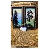 Pair of framed silhouette trees