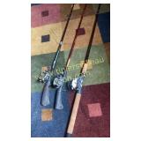 Group of 3 bait casting rod and reels