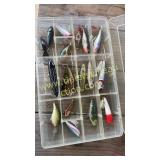 Clear box with 18 lures heddon, creek chub,
