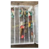 Clear box with 9 vintage lures