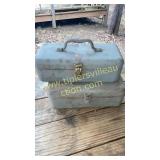 Two vintage metal tackle boxes