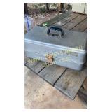 Vintage aluminum UMCO tackle box and contents