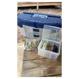Blue and grey Tackle box with spinner baits