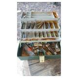 Vintage green tackle box and lures need cleaning