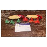 2 vintage wooden bass oreno fishing lures
