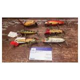 6 vintage wood fishing lures- Heddon lucky 13,