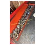 Red box of Snap-on and MAC wrench sockets