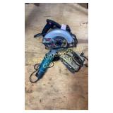 Group of power tools skilsaw and others