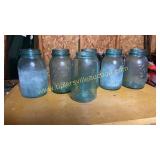 6 blue fruit jars