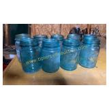 9 blue pint fruit jars