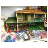Vintage metal toy dollhouse with furniture