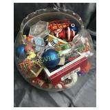 Large 10"h bowl of vintage Christmas ornaments